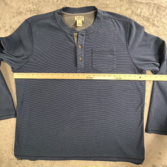 LL Bean Henley Shirt Mens XL Blue Long Sleeve Pocket Outdoors 500557 Polyester - Picture 4 of 12